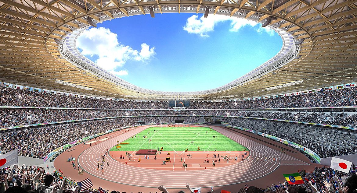 Drewniany stadion budowany na olimpiadę w Tokio
