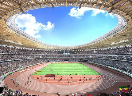 Drewniany stadion budowany na olimpiadę w Tokio